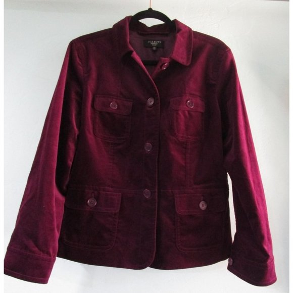 Talbots Purplish Burgundy Velvet Jacket NWOT 16P Fully Lined - Picture 1 of 12